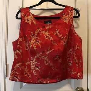 Positive Attitude Chinese red party sleeveless blouse with gold florals (16)